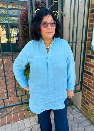 Lulu B Cornflower Linen Tunic with Pockets