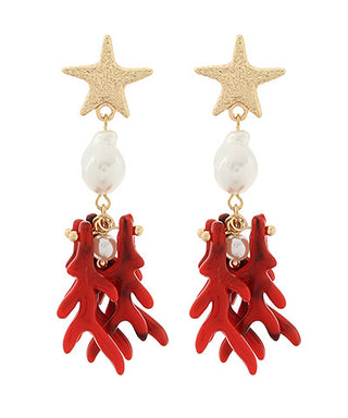 Fringe Coral Pearl Earring Red