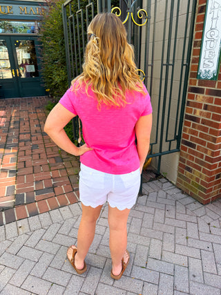 Beachtime by Lulu B White Stretch Seersucker Short