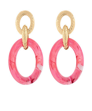 Linked Acrylic & Textured Metal Oval Earrings Fuchsia