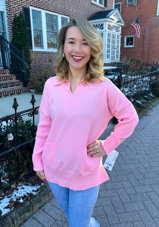 Lulu B Seaglass Pink 2-Pocket Cashmere Sweater