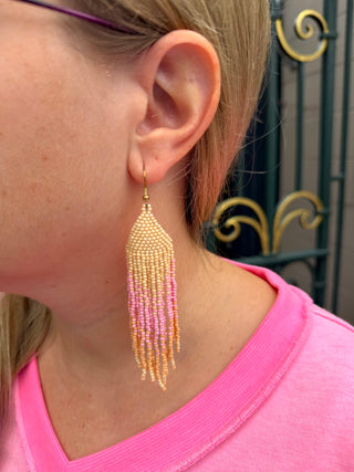 Pink and Yellow Beaded Earrings