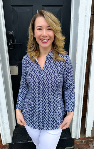 Lulu B Navy Harbor Rope Button Down Collar Top