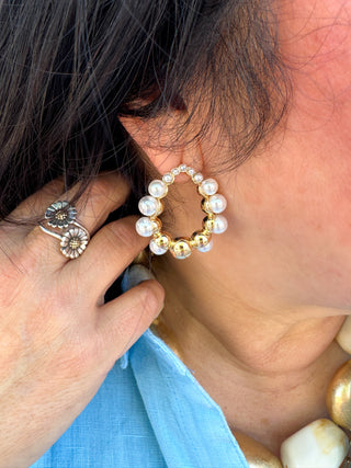 Gold Pearl Bubble Hoop Earrings