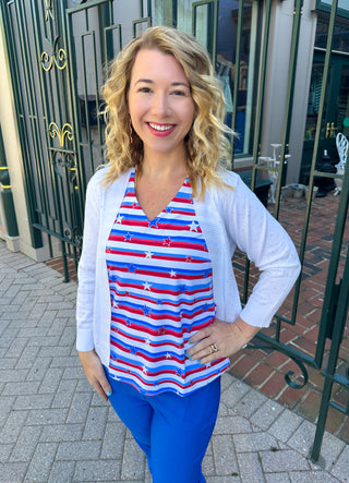 Lulu B Stars and Stripes Sleeveless V-neck Top