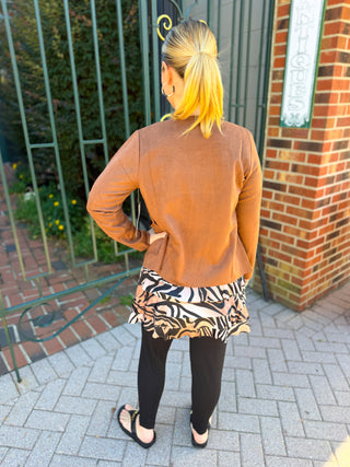 Tango Mango Cognac Open Front Faux Suede Jacket