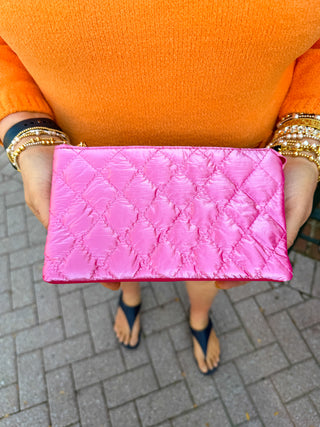 Riley Vegan Crossbody - Quilted Bright Pink Pearl