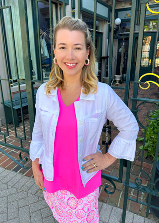 Lulu B Bright Hot Pink Sleeveless V-neck Top