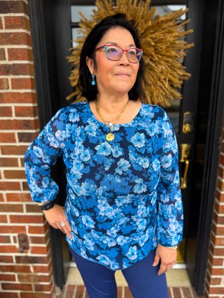 Tango Mango Blue Flower Lined Blouse
