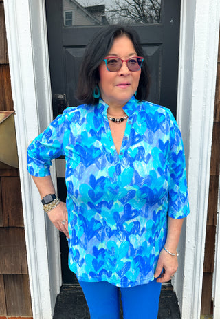 Beachtime by Lulu B Blue Multicolor Hearts Button Tunic