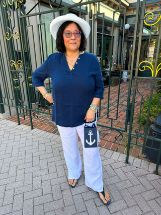 Lulu B Navy V-neck Linen Tunic
