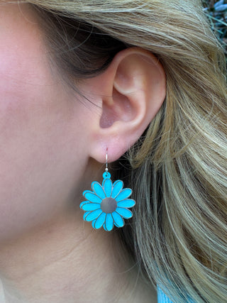 Blue Sparkle Flower Earrings