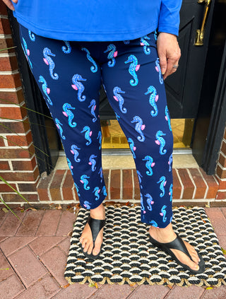 Lulu B Navy Seahorse Secret Pocket Capri Legging
