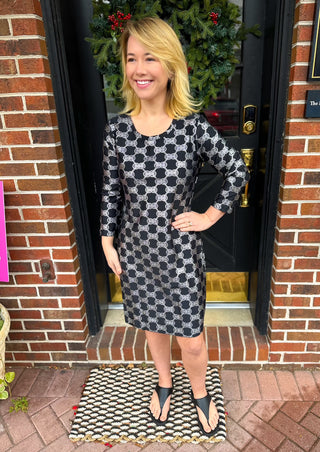 Lulu B Black and Silver 3/4 Sleeve Travel Dress