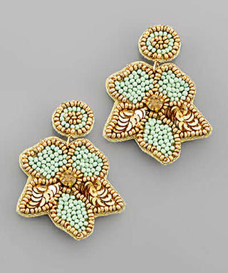 Seed Bead & Sequin Flower Earrings Mint