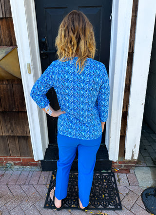 Lulu B Blue Chevron V-Neck 3/4 Sleeve Top