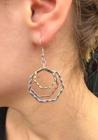 Tri-Tone Hexagonal Earrings