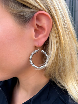 Pearl and Silver Beaded Hoop Earrings