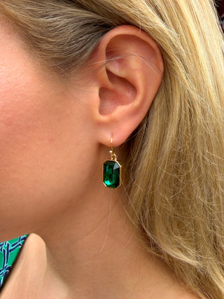Emerald and Gold Crystal Rectangle Earrings