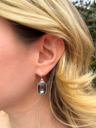 Grey Crystal Rectangle Earrings