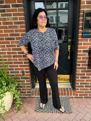 Beachtime by Lulu B Black Splatter Asymmetrical Scoop Neck Top