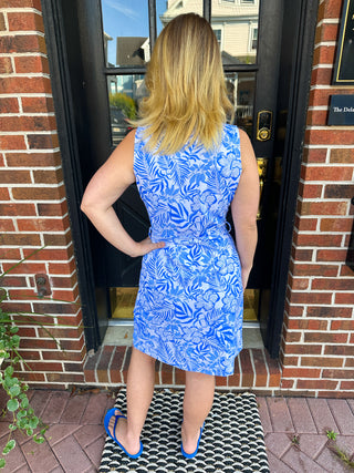 Lulu B White and Blue Floral Button Tie Dress