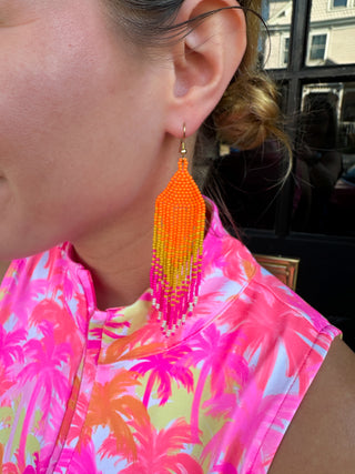Pink and Orange Beaded Earrings