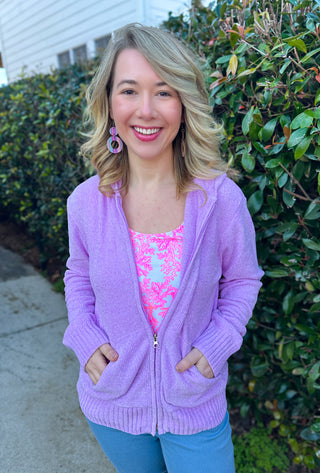 Lulu B Heathered Lilac Hooded Chenille Zip Jacket