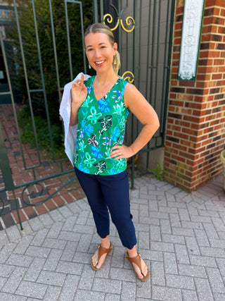 Lulu B Emerald Flower Sleeveless V-neck Top