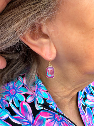 Pink and Gold Crystal Rectangle Earrings