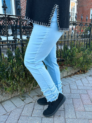 Lulu B Denim Fringe Pant Light Wash