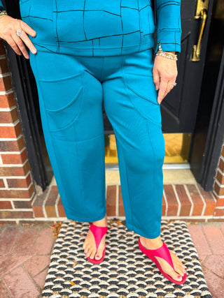 Olivia by Habitat Border Stitch Soft Knit Pant Teal
