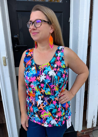 Beachtime by Lulu B Neon Floral Basic Tank