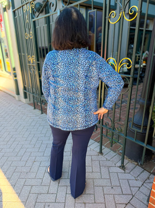 Lulu B Blue Sparkle Leopard Zip Jacket