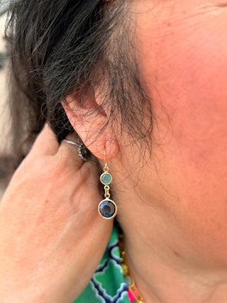 Green and Navy Crystal Earrings