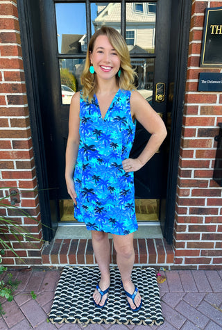 Lulu B Blue Palm Tree Sleeveless V-neck Tank