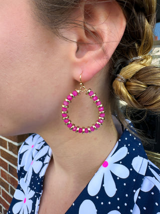 Fuchsia Beaded Hoop Earrings
