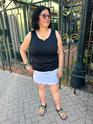 Lulu Scallop White Denim Scallop Skort
