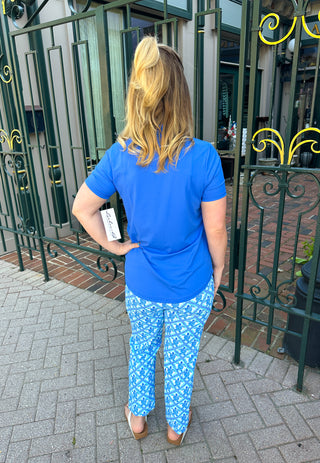 Lulu B Blue Short Sleeve Collar Top