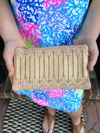 RILEY WOVEN HERRINGBONE NUDE CROSSBODY HANDBAG