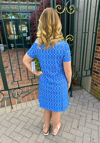 Lulu B Bright Periwinkle Lattice Short Sleeve Quarter Zip Dress