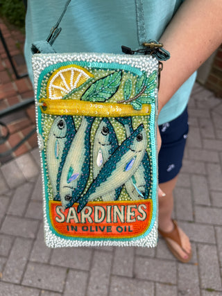 Beaded Green Sardines Club Bag