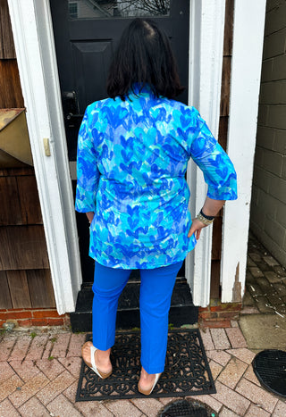 Beachtime by Lulu B Blue Multicolor Hearts Button Tunic