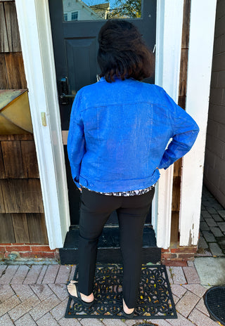 Lulu B Blue Metallic Linen Jacket