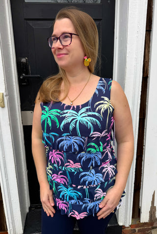 Beachtime by Lulu B Cha Cha Tank Multicolor Palms