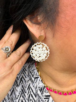 White Circle Earrings