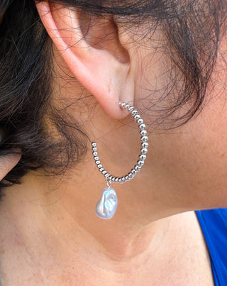 Silver Hoop Pearl Dangle Earrings