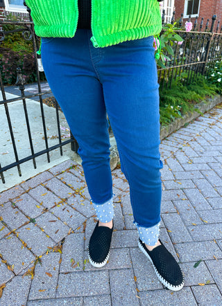 Lulu B Dark Wash Denim Cuff Pearl Pant