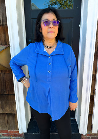 Lulu B Blue Waffle Knit Textured Button Tunic