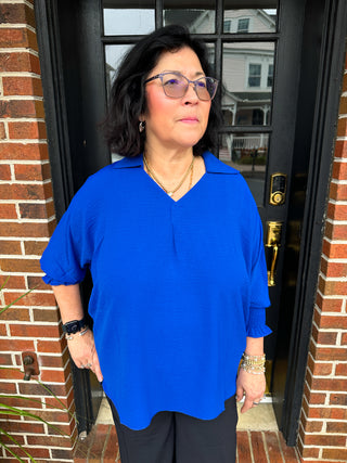 Tango Mango Royal V-neck Top with Ruched Sleeve